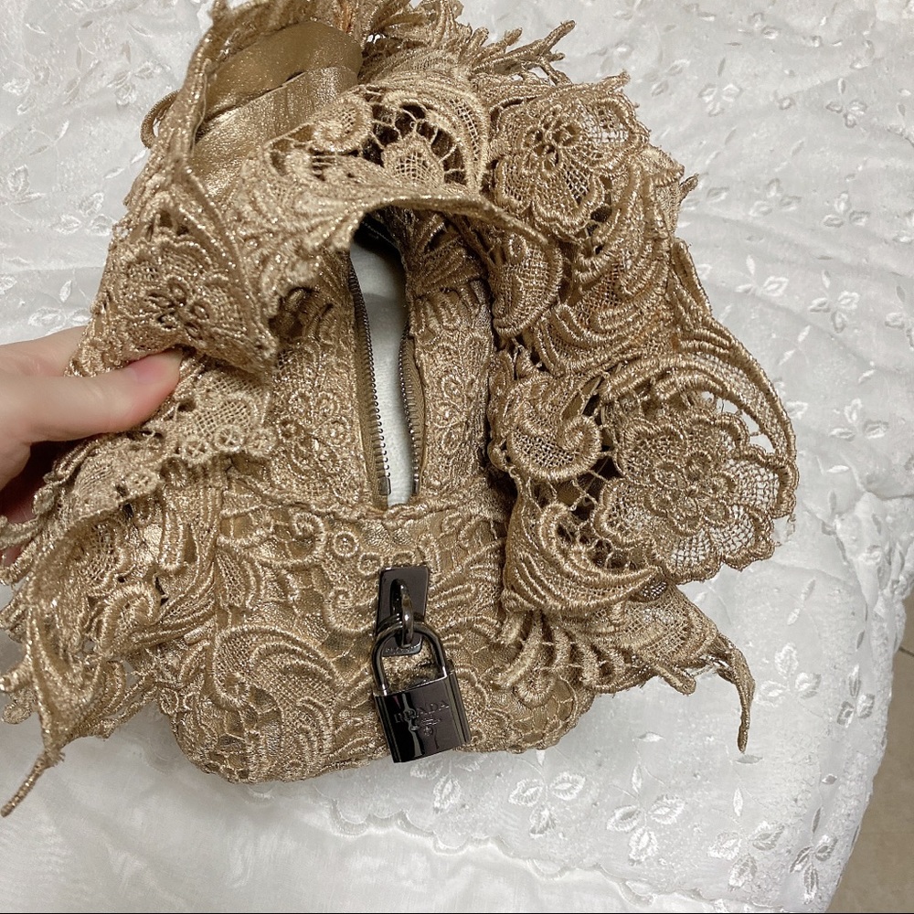 New Gold Prada leather and lace bag - Picture 8 of 12